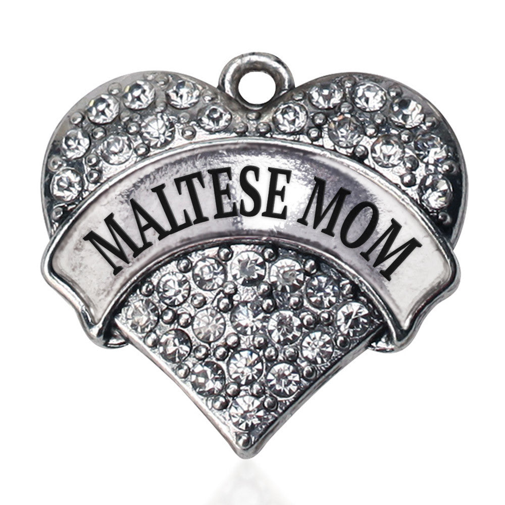 Maltese Mom Pave Heart Charm
