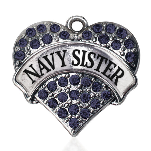 Navy Sister Pave Heart Charm