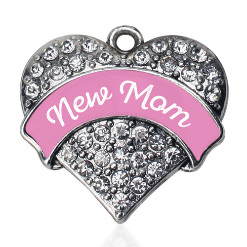 New Mom - Pink Pave Heart Charm