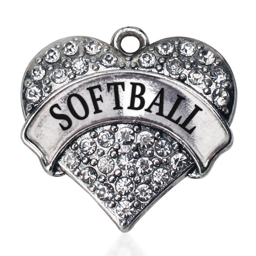 Softball Pave Heart Charm