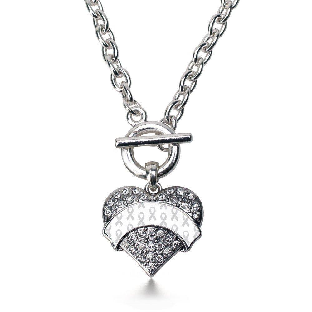 White Ribbon Support Pave Heart Charm