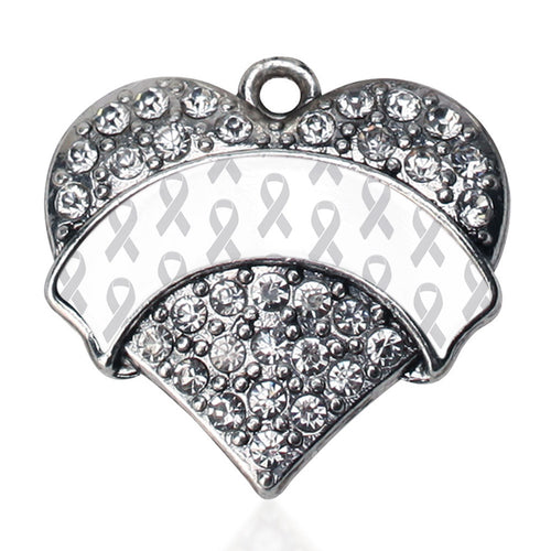 White Ribbon Support Pave Heart Charm