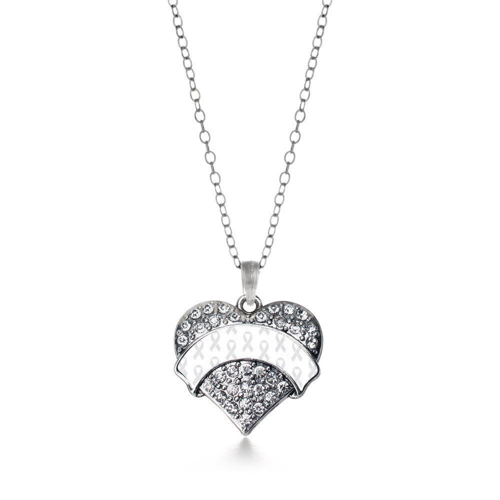 White Ribbon Support Pave Heart Charm
