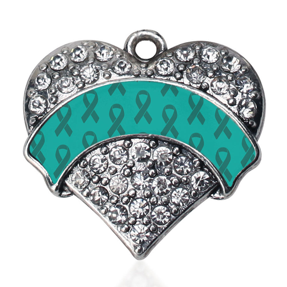 Teal Ribbon Support Pave Heart Charm