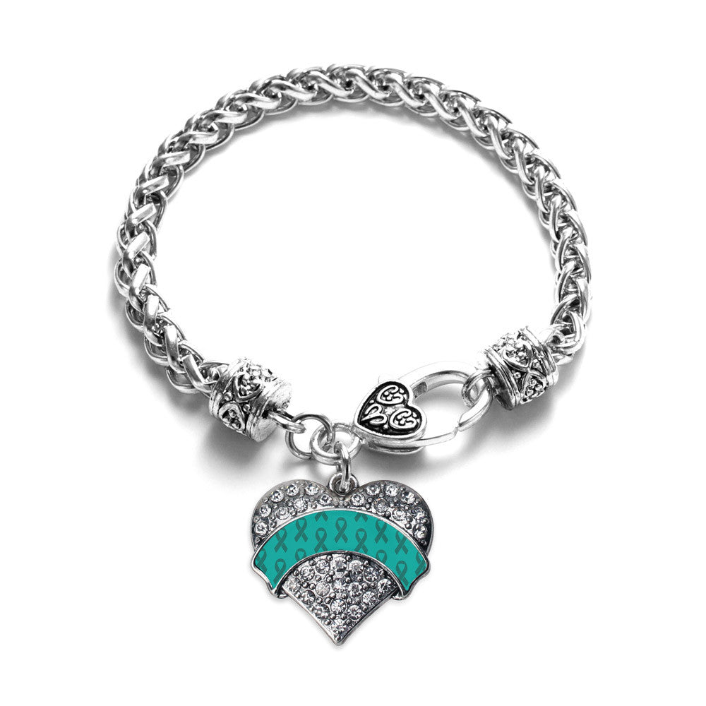 Teal Ribbon Support Pave Heart Charm