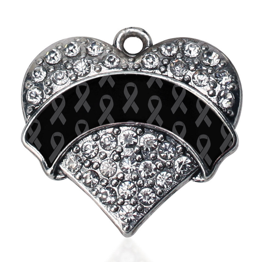 Black Ribbon Support  Pave Heart Charm