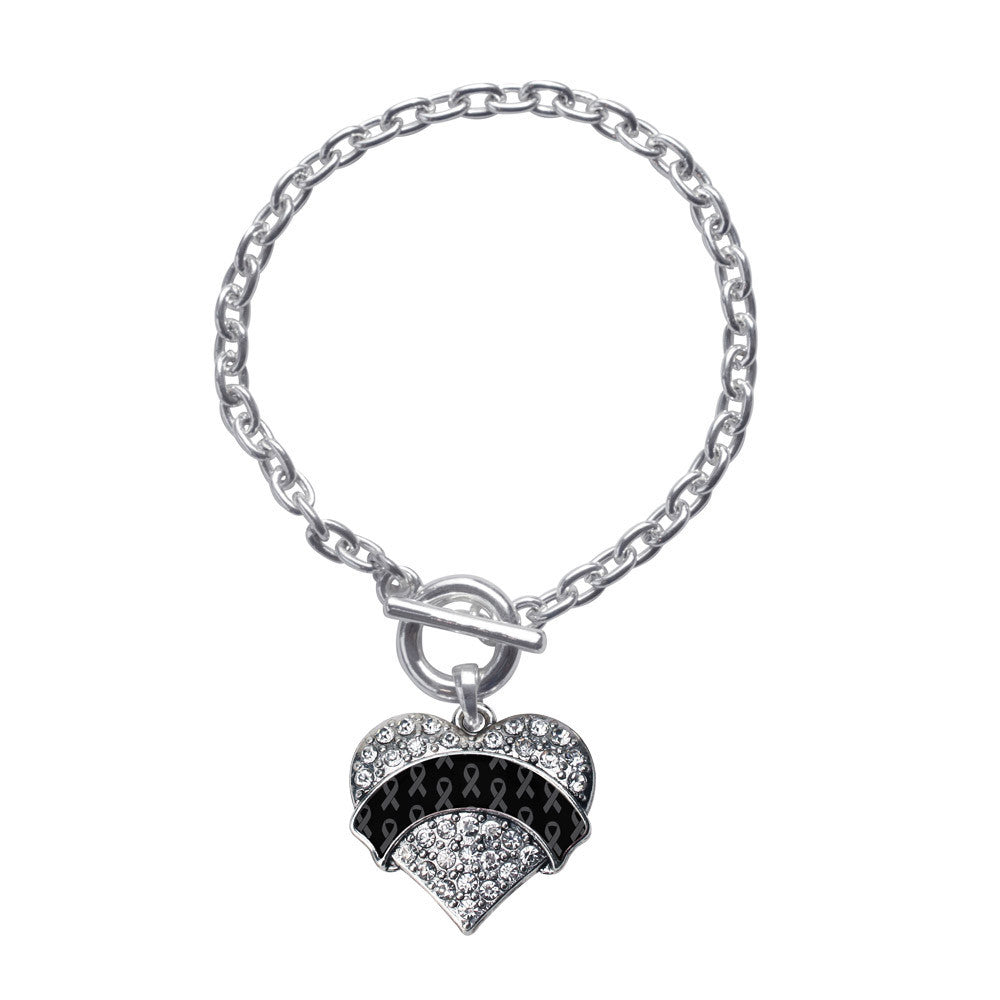 Black Ribbon Support  Pave Heart Charm