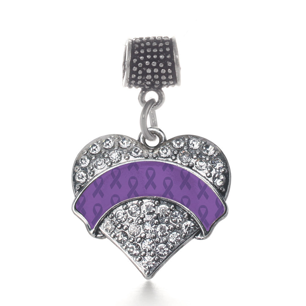 Purple Ribbon Support  Pave Heart Charm