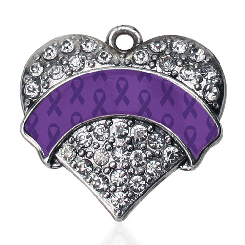 Purple Ribbon Support  Pave Heart Charm
