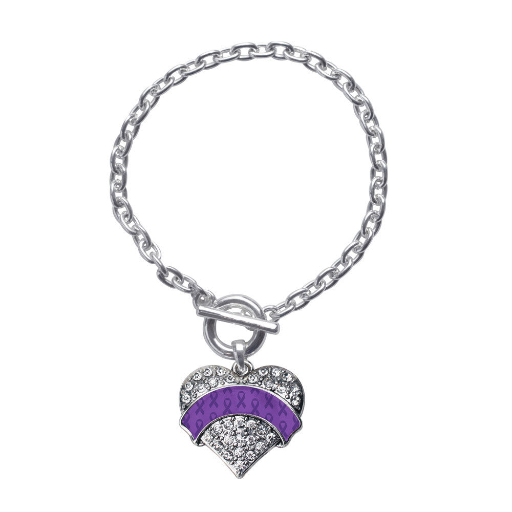 Purple Ribbon Support  Pave Heart Charm