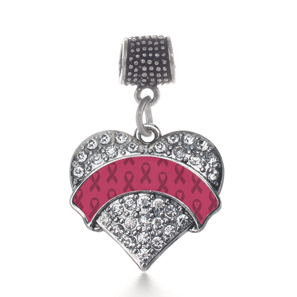 Burgundy Ribbon Support Pave Heart Charm