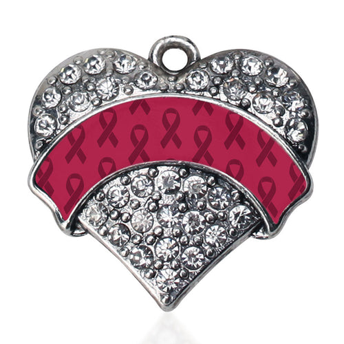 Burgundy Ribbon Support Pave Heart Charm