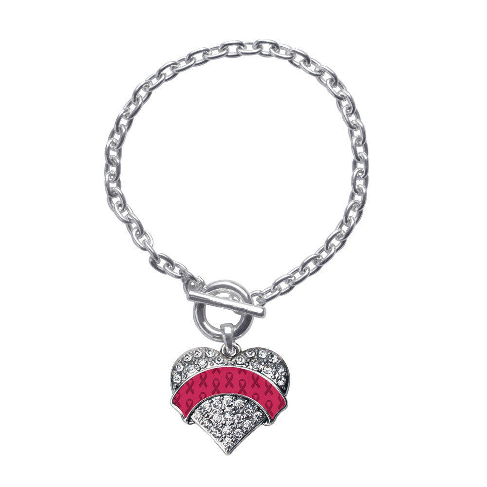 Burgundy Ribbon Support Pave Heart Charm