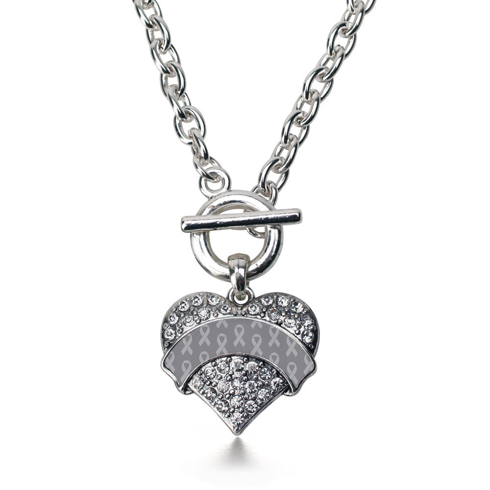 Gray Ribbon Support  Pave Heart Charm