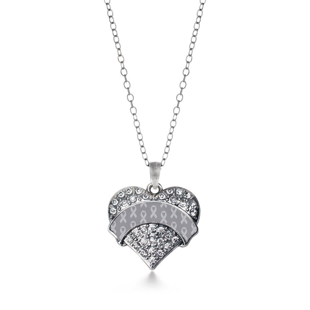 Gray Ribbon Support  Pave Heart Charm
