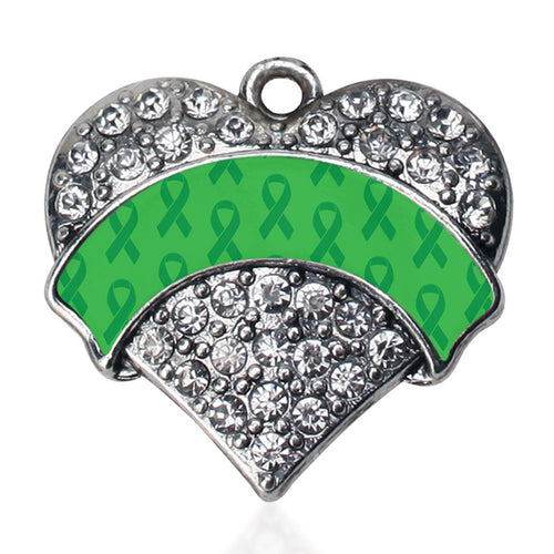 Green Ribbon Support  Pave Heart Charm