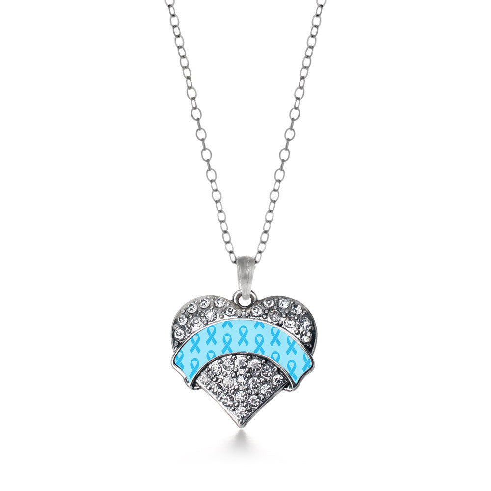 Light Blue Ribbon Support Pave Heart Charm