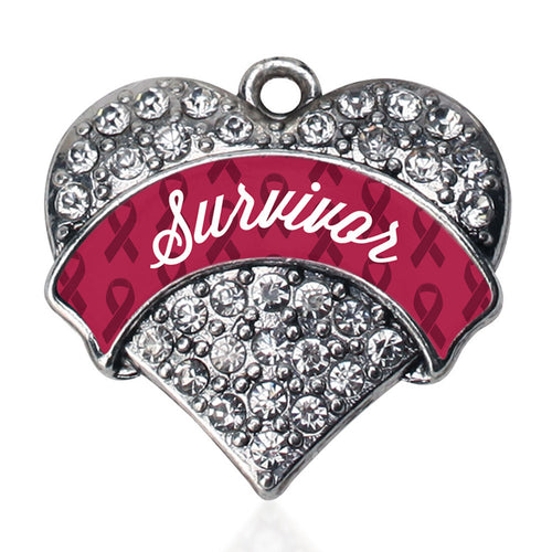 Burgundy Survivor Pave Heart Charm