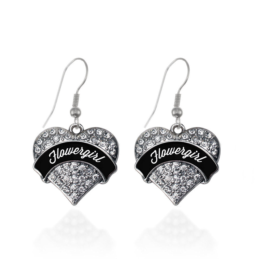 Black and White Flower Girl Pave Heart Charm