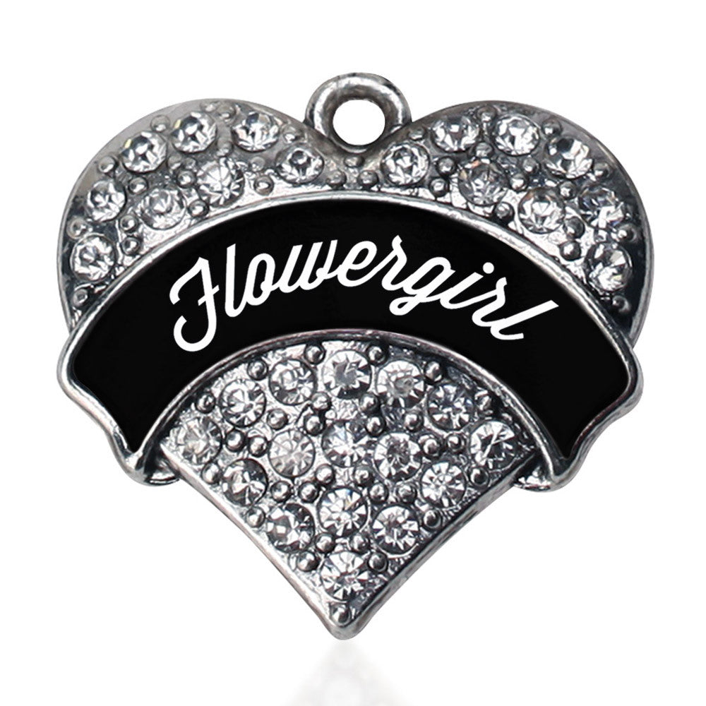 Black and White Flower Girl Pave Heart Charm