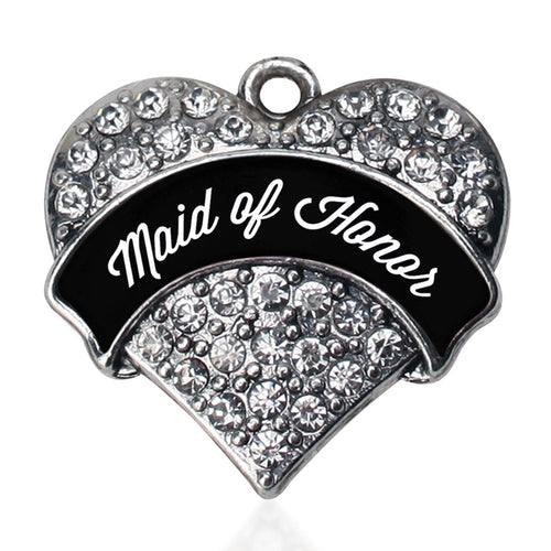 Black and White Maid of Honor Pave Heart Charm