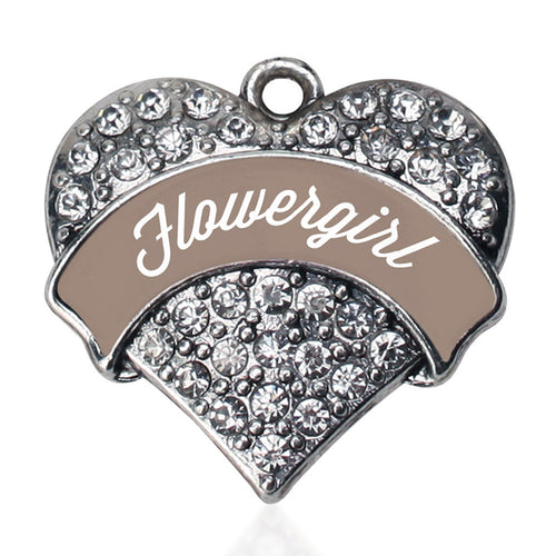 Brown and White Flower Girl Pave Heart Charm