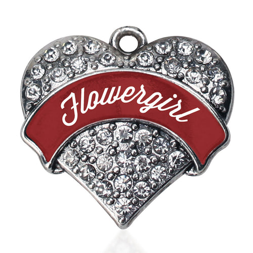 Crimson Red Flower Girl Pave Heart Charm