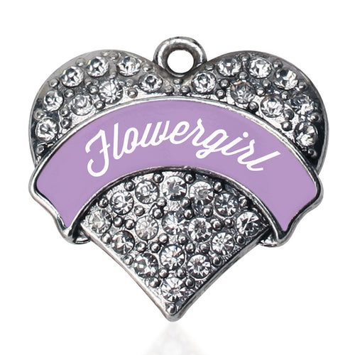 Lavender Flower Girl Pave Heart Charm