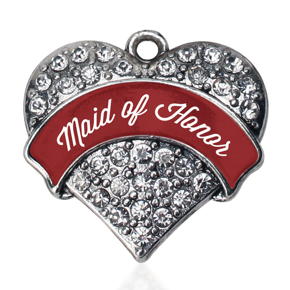 Crimson Red Maid of Honor Pave Heart Charm