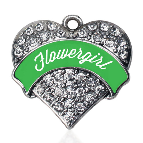 Emerald Green Flower Girl  Pave Heart Charm