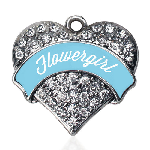 Light Blue Flower Girl Pave Heart Charm