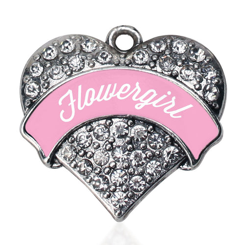 Light Pink Flower Girl  Pave Heart Charm