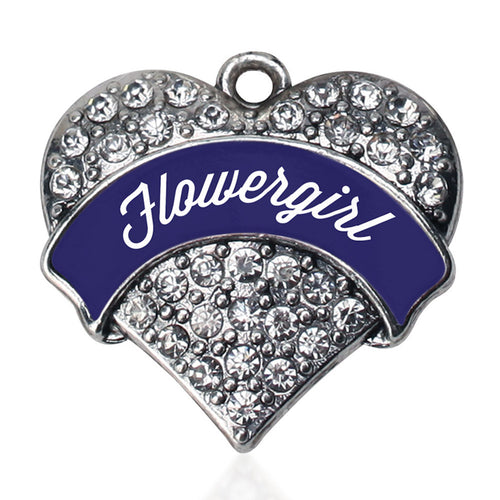 Navy Blue Flower Girl Pave Heart Charm