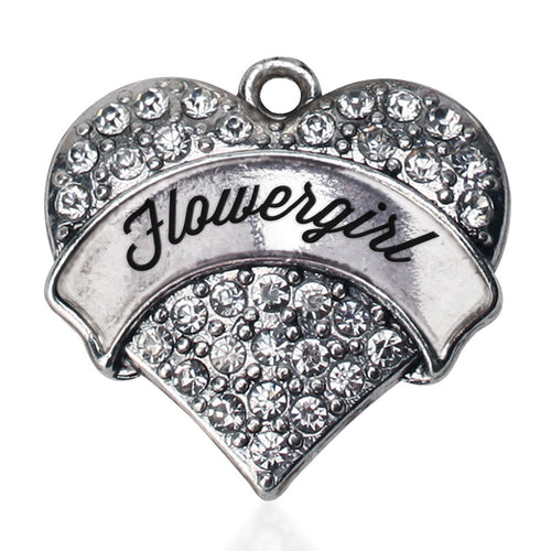 Silver Flower Girl Pave Heart Charm