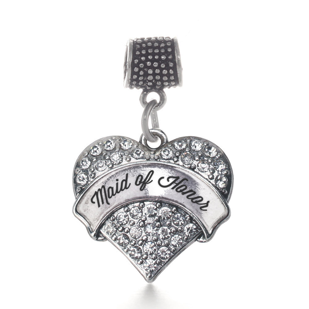 Silver Maid of Honor Pave Heart Charm