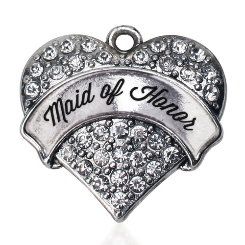 Silver Maid of Honor Pave Heart Charm