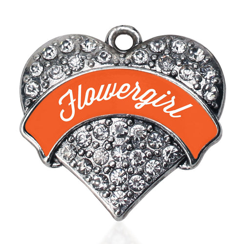 Orange Flower Girl  Pave Heart Charm