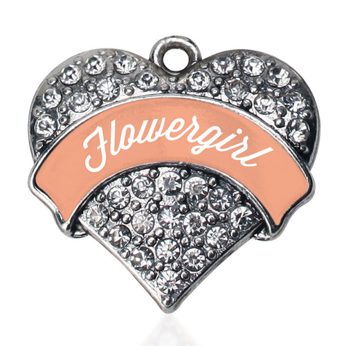 Peach Flower Girl  Pave Heart Charm
