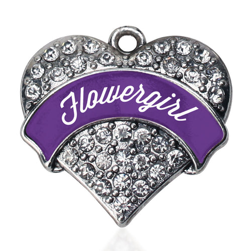 Purple Flower Girl  Pave Heart Charm