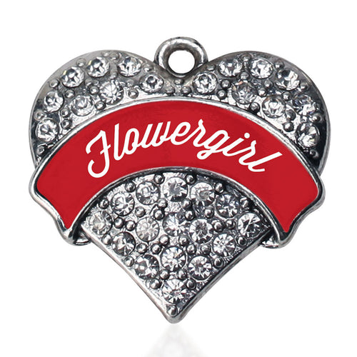 Red Flower Girl Pave Heart Charm