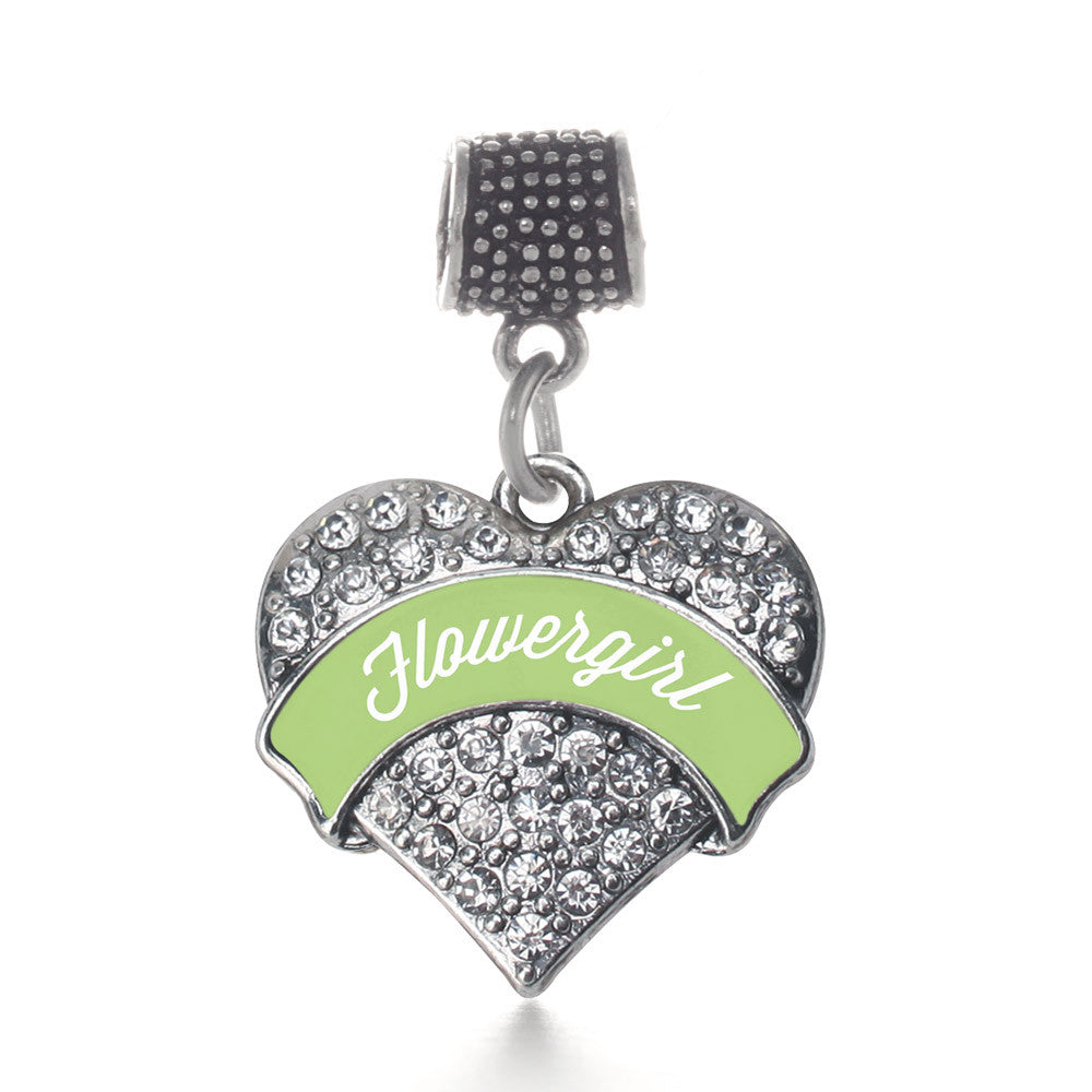 Sage Green Flower Girl Pave Heart Charm