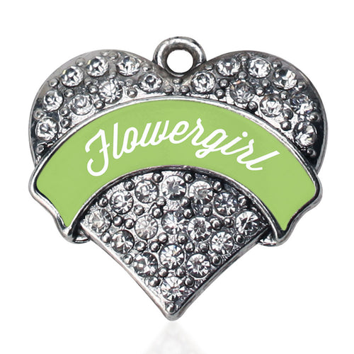 Sage Green Flower Girl Pave Heart Charm