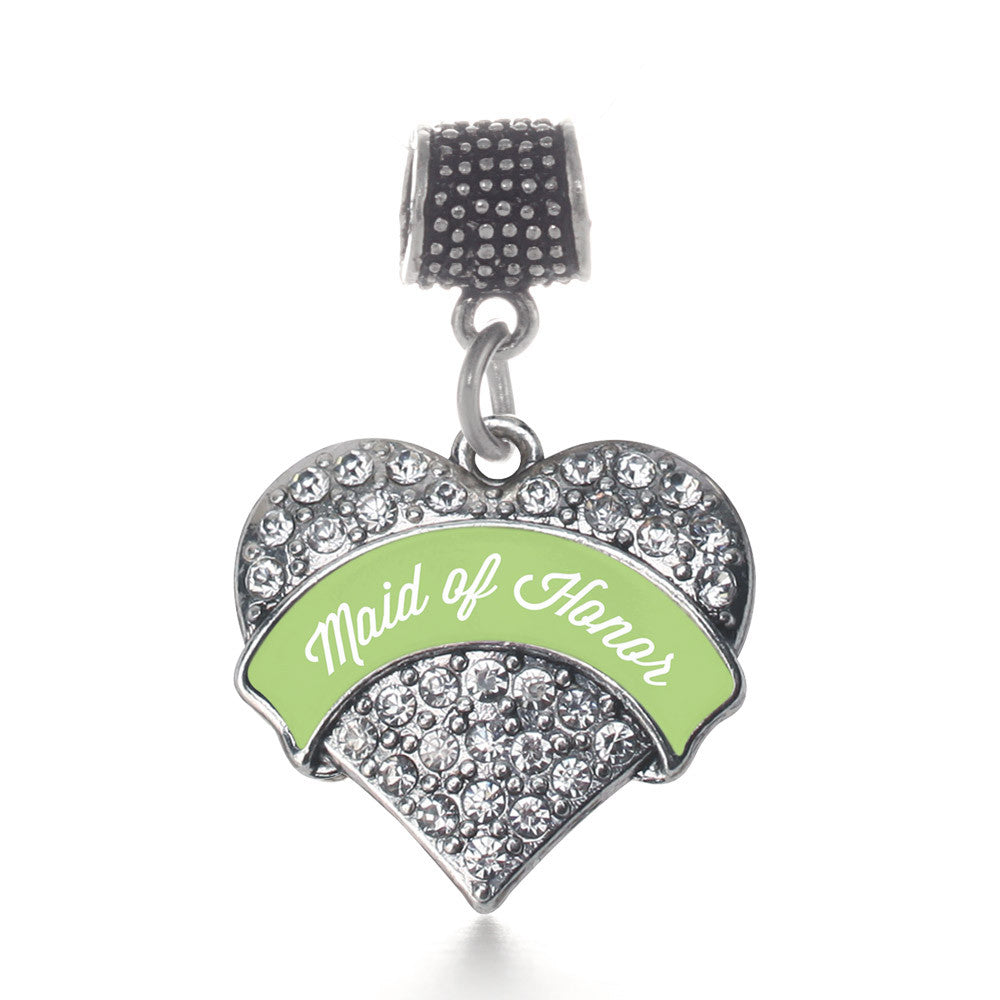 Sage Green Maid of Honor  Pave Heart Charm