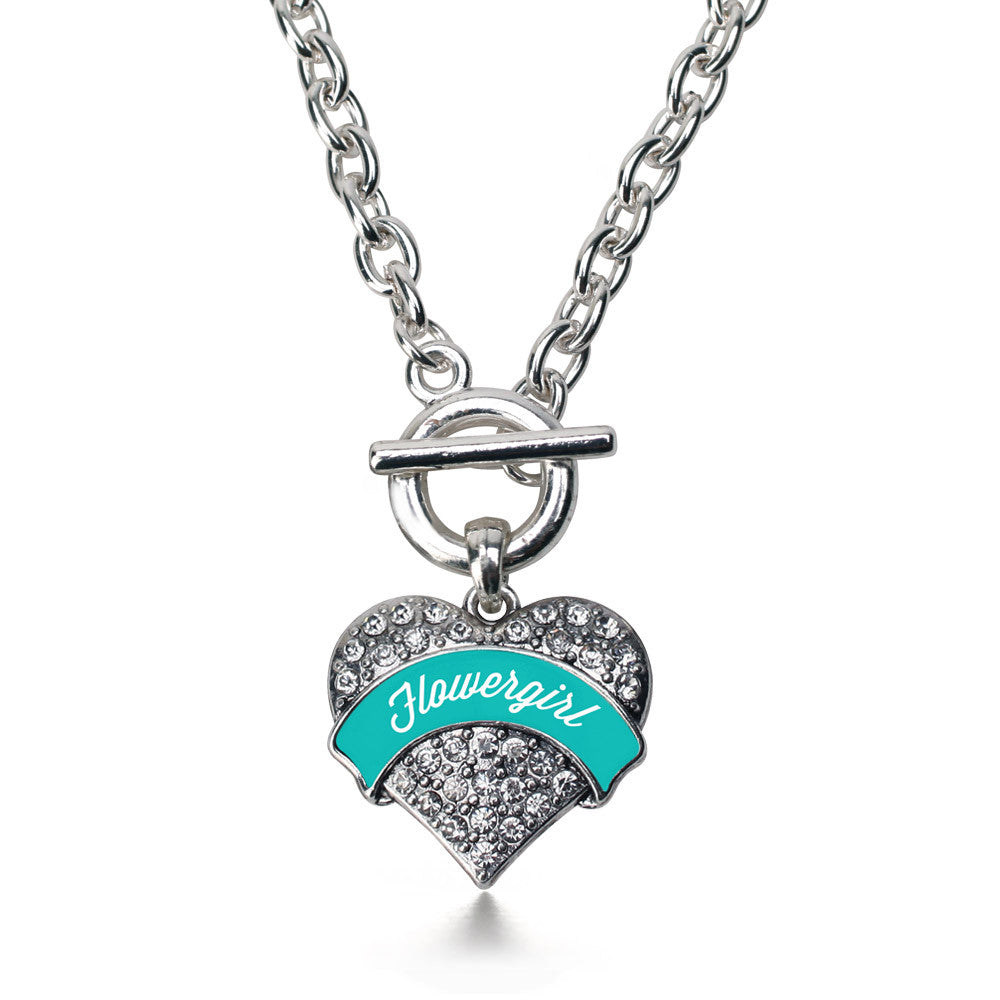 Teal Flower Girl  Pave Heart Charm