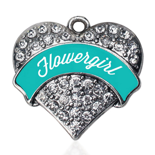 Teal Flower Girl  Pave Heart Charm