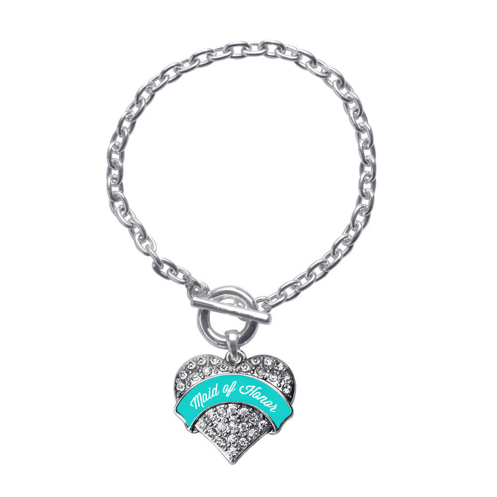 Teal Maid of Honor  Pave Heart Charm