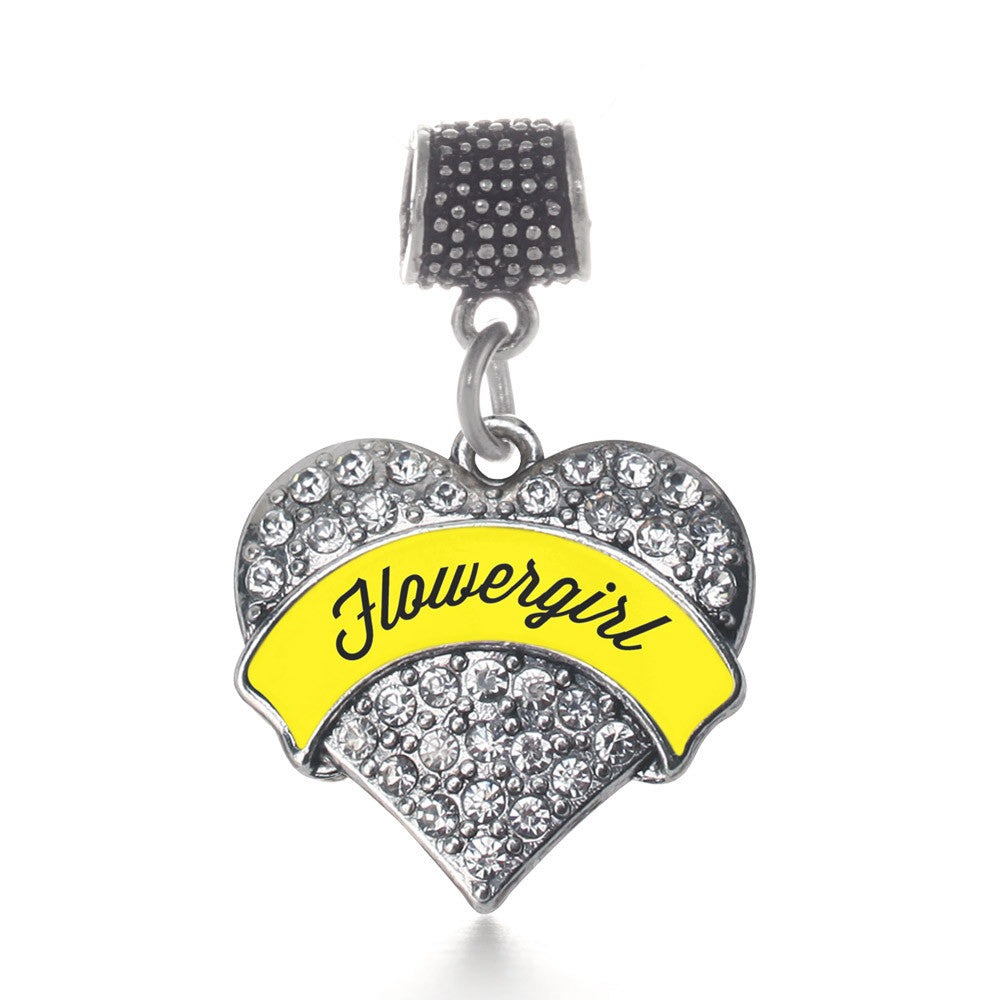 Yellow Flower Girl  Pave Heart Charm