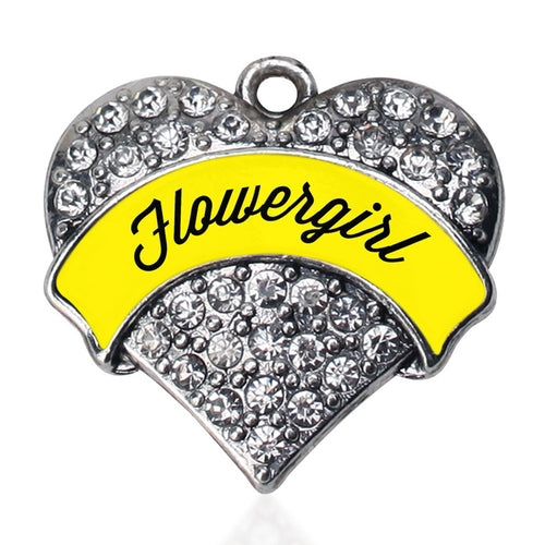 Yellow Flower Girl  Pave Heart Charm
