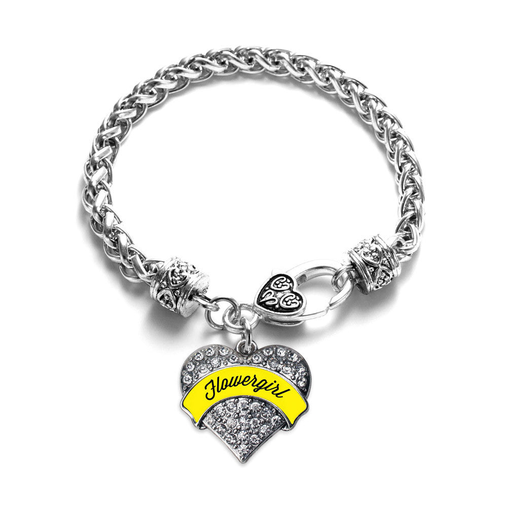 Yellow Flower Girl  Pave Heart Charm