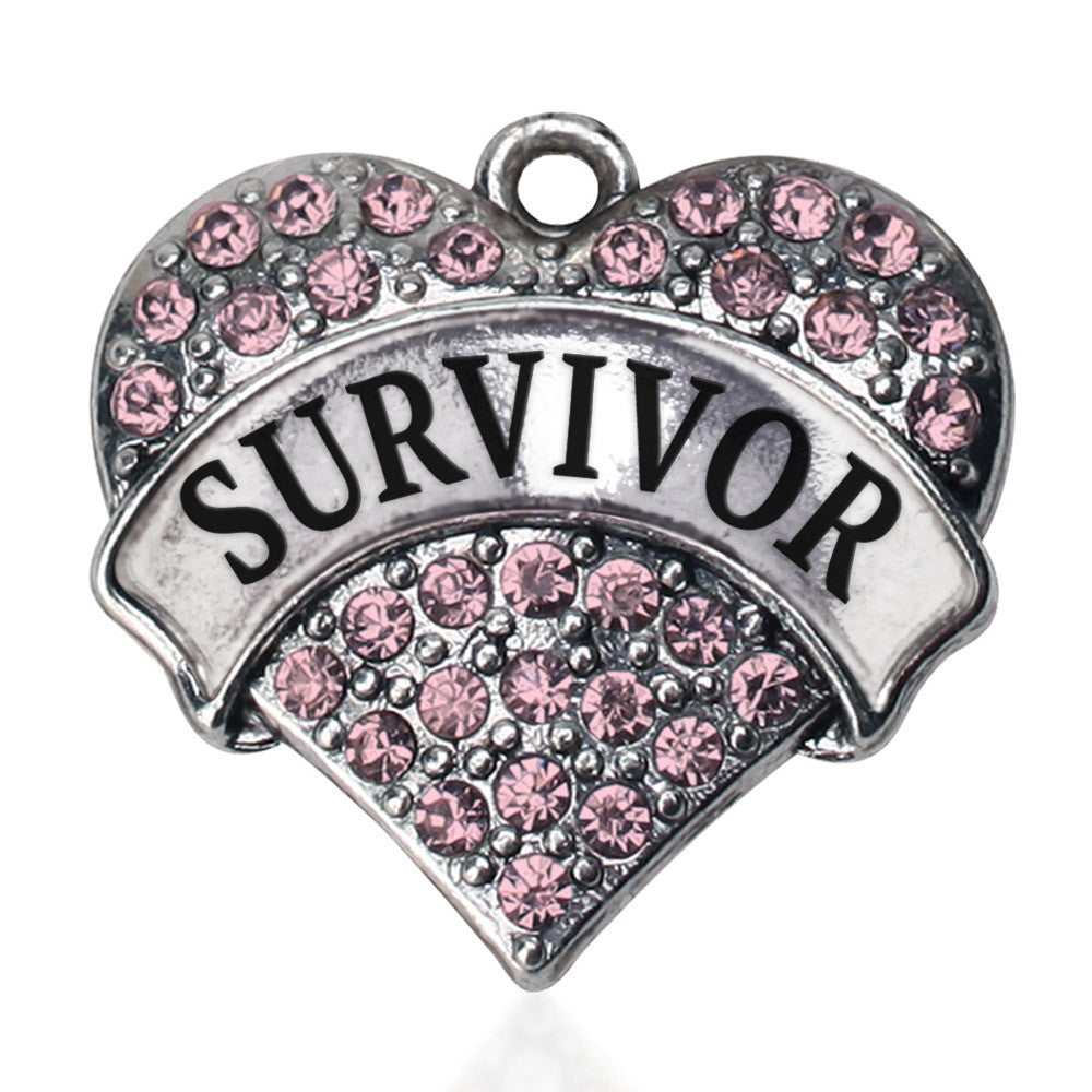 Pink Survivor  Pave Heart Charm